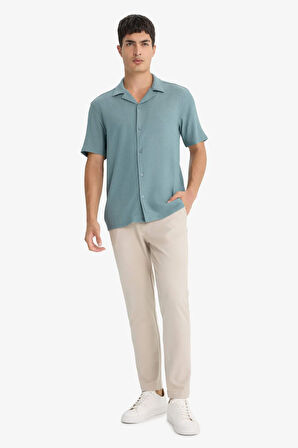 Modern Fit Polo Yaka Penye Kısa Kollu Gömlek