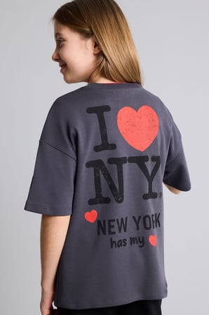 DeFacto %100 Pamuk I Love NY Oversıze Tişört Kız Çocuk G9588A826SMAR58