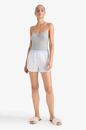 Regular Fit Gofre Dokulu Çizgili Şort Pijama Altı-Fall in Love