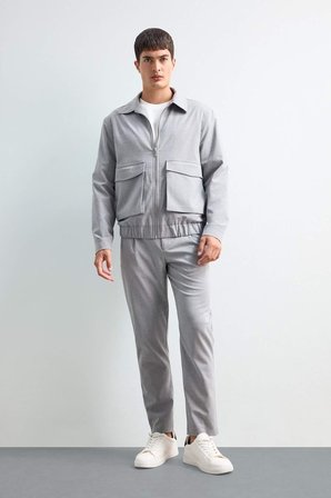 DeFacto Tailored Regular Fit Beli Lastikli Pileli Cepli Kısa Paça Pantolon E9814AX25AUGR377