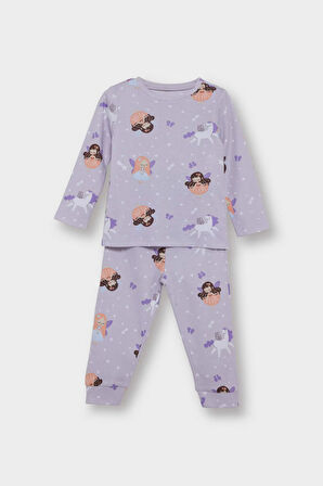 Kız Bebek Pijama Takımı Desenli Uzun Kollu Üst Uzun Alt