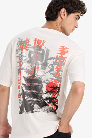 DeFacto %100 Pamuk Regular Fit Bisiklet Yaka Sırt Baskılı Kısa Kollu Tişört F8906AX25HSER137