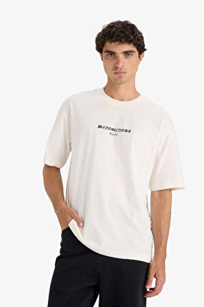 DeFacto %100 Pamuk Regular Fit Bisiklet Yaka Sırt Baskılı Kısa Kollu Tişört F8906AX25HSER137