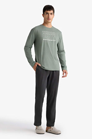 Pijama Takımı Regular Fit Baskılı Uzun Kollu Üst Uzun Alt