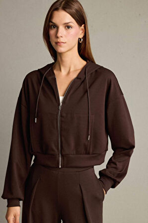 Kapüşonlu Modal Fermuarlı Sweatshirt