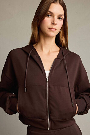 Kapüşonlu Modal Fermuarlı Sweatshirt