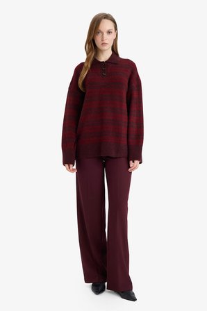 DeFacto Loose Fit Polo Yaka Çizgili Triko Kazak Tunik G7240AX25CWBR452