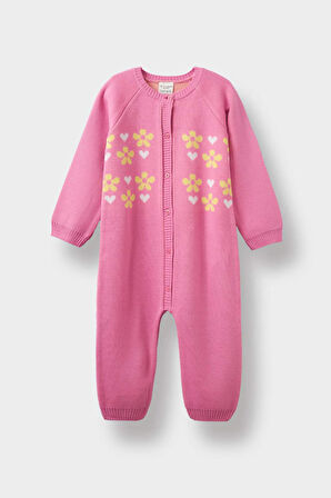 Kız Bebek Yenidoğan Çiçekli Uzun Kollu Triko Tulum
