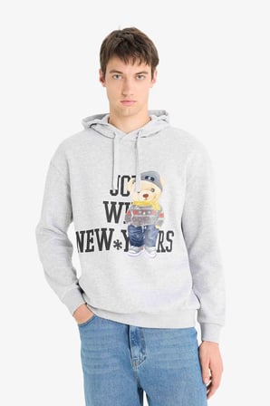 DeFacto Boxy Fıt Kapüşonlu Baskılı Sweatshirt F2248AX25WNGR389