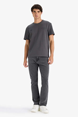 Boxy Fit Bisiklet Yaka Baskılı Kısa Kollu Tişört