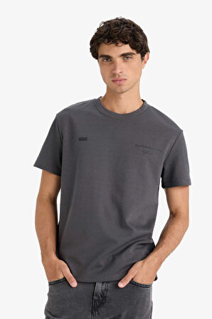 Boxy Fit Bisiklet Yaka Baskılı Kısa Kollu Tişört