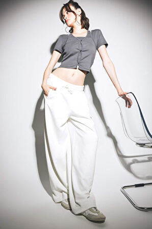 Halter Yaka Ribana Kısa Kollu Tişört