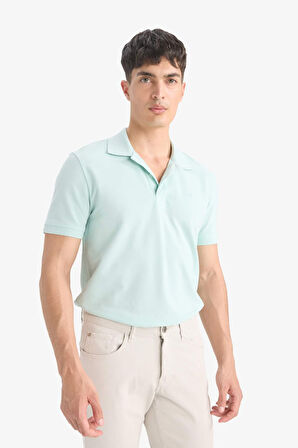 DeFacto %100 Pamuk Slim Fit Dar Kesim Polo Yaka Kısa Kollu Pamuklu Nakışlı Pike Tişört E2633AX25SMGN1113