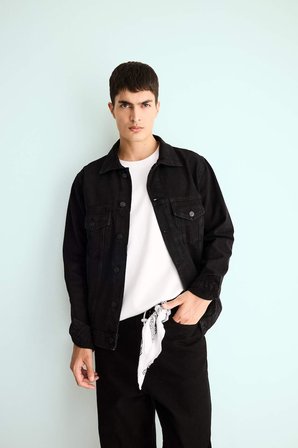 Regular Fit Düğmeli Cepli Jean Ceket