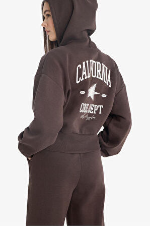 Coool Oversize Geniş Kalıp Kapüşonlu Sırt Baskılı Fermuarlı Sweatshirt