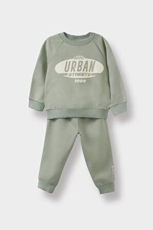 Erkek Bebek 2'li Takım Baskılı Sweatshirt Eşofman Altı
