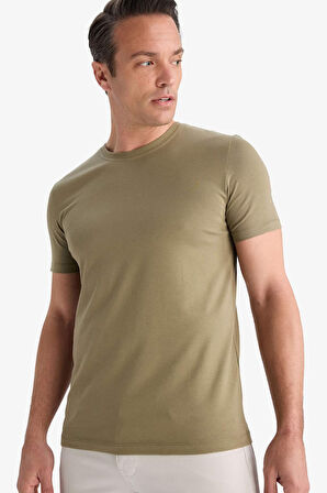 Slim Fit Dar Kesim Bisiklet Yaka Esnek Kumaş Kısa Kollu Tişört