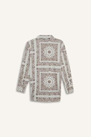 Regular Fit Şal Desenli Plaj Gömleği-Fall in Love 