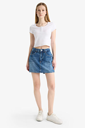 Coool Fitted Yuvarlak Yaka Fitilli Kaşkorse Kısa Kollu Beyaz Tişört