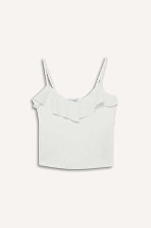 DeFacto Slim Fit Dar Kesim Fırfırlı Yaka Beyaz Askılı Atlet F6330AX25HSWT32