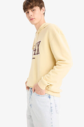 Boxy Fit Kapüşonlu Baskılı Sweatshirt