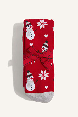 Kadın Yılbaşı Temalı 2'li Pamuklu Uzun Çorap