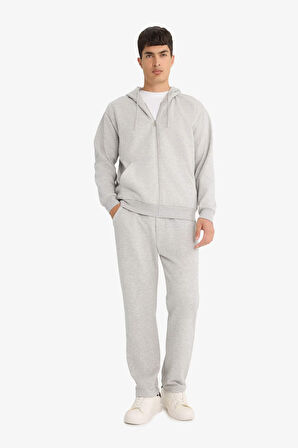 Relax Fit Kapüşonlu İçi Yumuşak Tüylü Basic Düz Kalın Fermuarlı Sweatshirt
