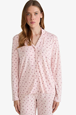 Pijama Takımı Regular Fit Desenli Uzun Kollu Üst Uzun Alt-Fall in Love 