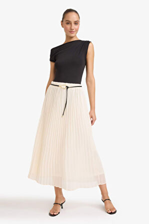 Regular Fit Yüksek Bel Şifon Bilek Boy Etek