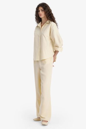 DeFacto Wıde Leg Cepli Yüksek Bel Standart Boy Keten Karışımlı Pantolon F5024AX25SPBG357