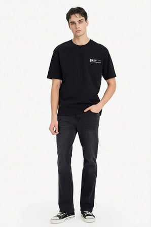 Defacto F8170AXBK81 Siyah %100 Pamuk Boxy Fit Baskılı Tişört