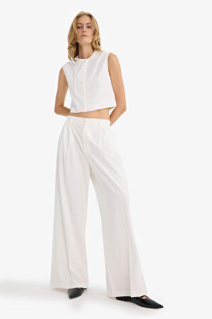 Wide Leg Çift Cepli Yüksek Bel Geniş Paça Pantolon