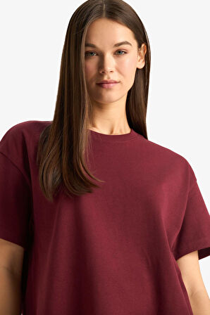 Oversize Geniş Kalıp Bisiklet Yaka Kısa Kollu Tişört