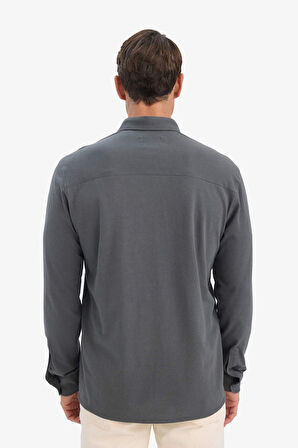 Regular Fit Polo Yaka Dokulu Uzun Kollu Gömlek