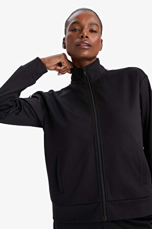 DeFactoFit Slim Fit Dar Kesim Dik Yaka İçi Yumuşak Tüylü Fermuarlı Hırka 