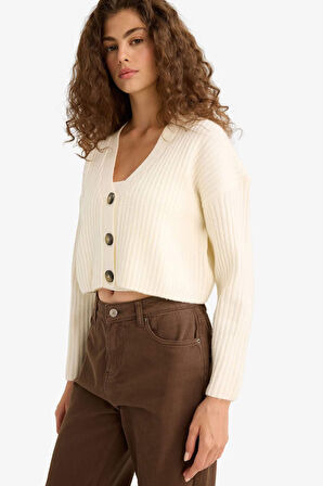 Regular Fit V Yaka Düğmeli Triko Hırka