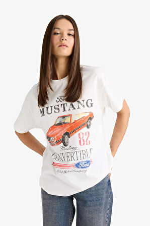 Ford Motor Company Oversize Geniş Kalıp Bisiklet Yaka Kısa Kollu Tişört