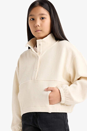 Kız Çocuk Oversize Geniş Kalıp Çıtçıt Kapamalı Sweatshirt