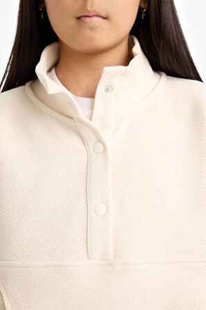 Kız Çocuk Oversize Geniş Kalıp Çıtçıt Kapamalı Sweatshirt