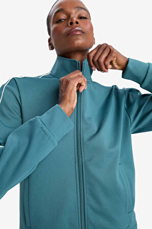 DeFactoFit Slim Fit Dar Kesim Dik Yaka İçi Yumuşak Tüylü Fermuarlı Hırka 