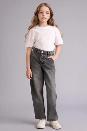 Baggy Fıt Geniş Paça Jean Pantolon Kız Çocuk