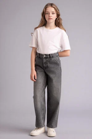 Baggy Fıt Geniş Paça Jean Pantolon Kız Çocuk