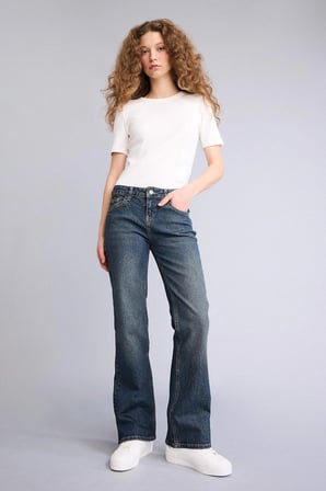 Defacto H0136AXNM34 Mavi Düşük Bel Jean Yıkamalı Pantolon