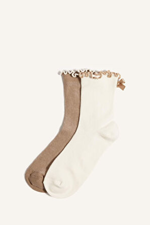 Kadın Kurdele 2'li Pamuklu Soket Çorap