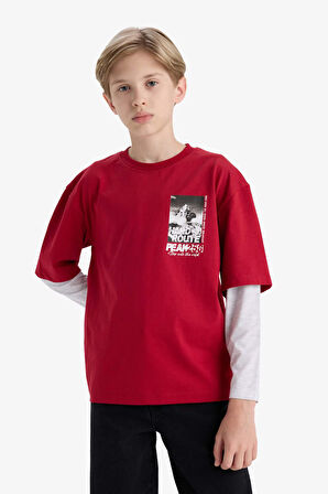 Erkek Çocuk Oversize Geniş Kalıp Bisiklet Yaka Uzun Kollu Tişört