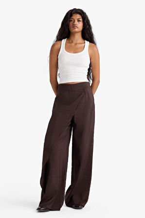 Wide Leg Süs Cepli Normal Bel Düz Paça Pantolon