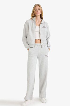 Relax Fit Yarım Balıkçı Yaka Baskılı Kalın Fermuarlı Sweatshirt 