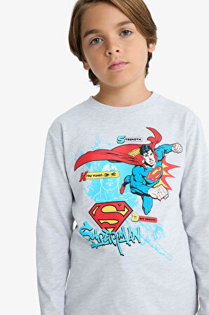 Erkek Çocuk Superman Bisiklet Yaka Uzun Kollu Tişört