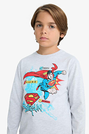 Erkek Çocuk Superman Bisiklet Yaka Uzun Kollu Tişört