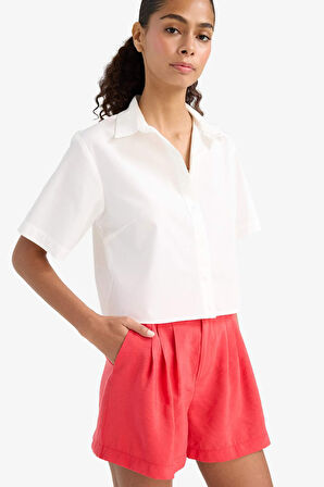 Regular Fit Gömlek Yaka Poplin Kısa Kollu Gömlek